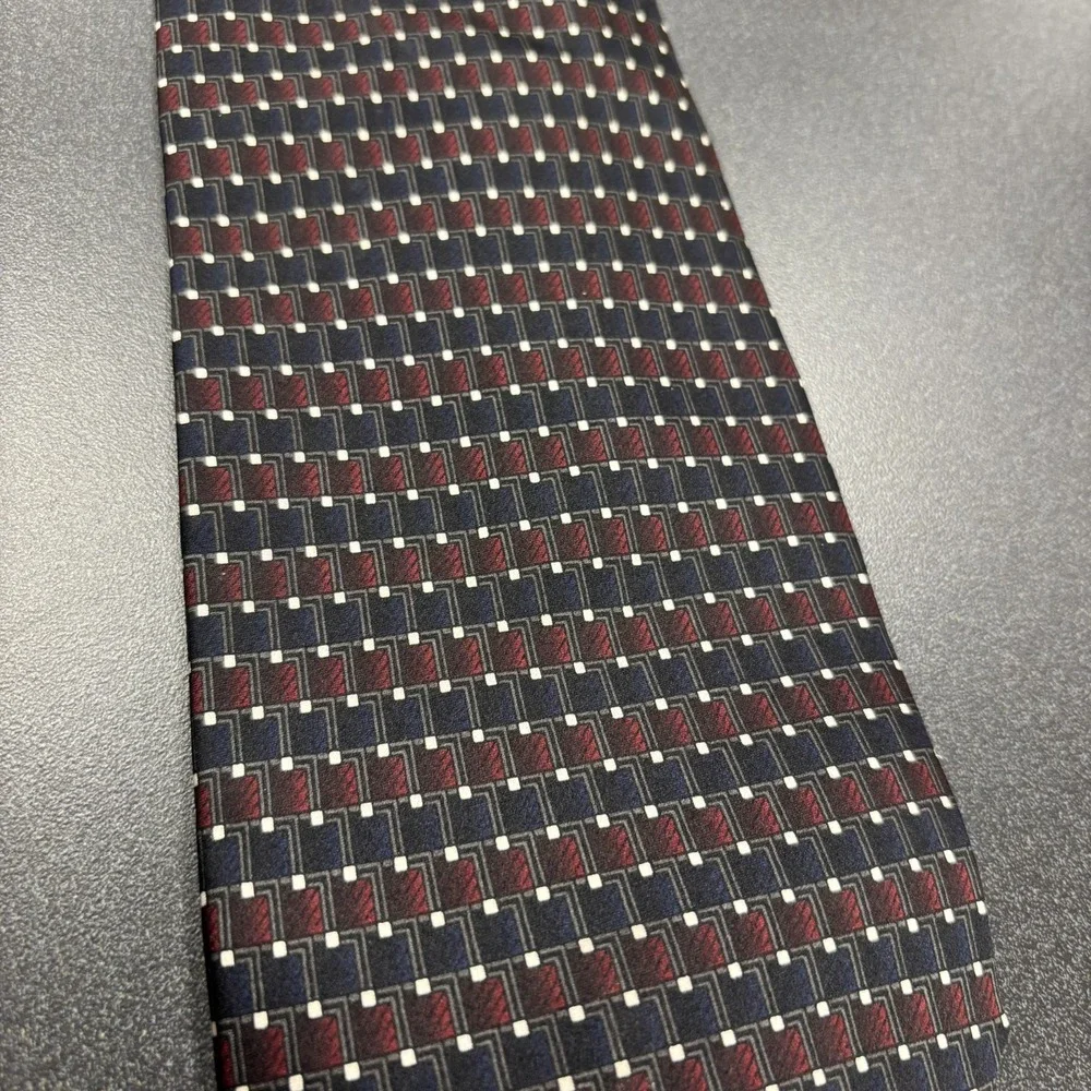 Mosaic Men's Dress Tie‎ Red Black Blue Hand Made 100% Silk Geometric